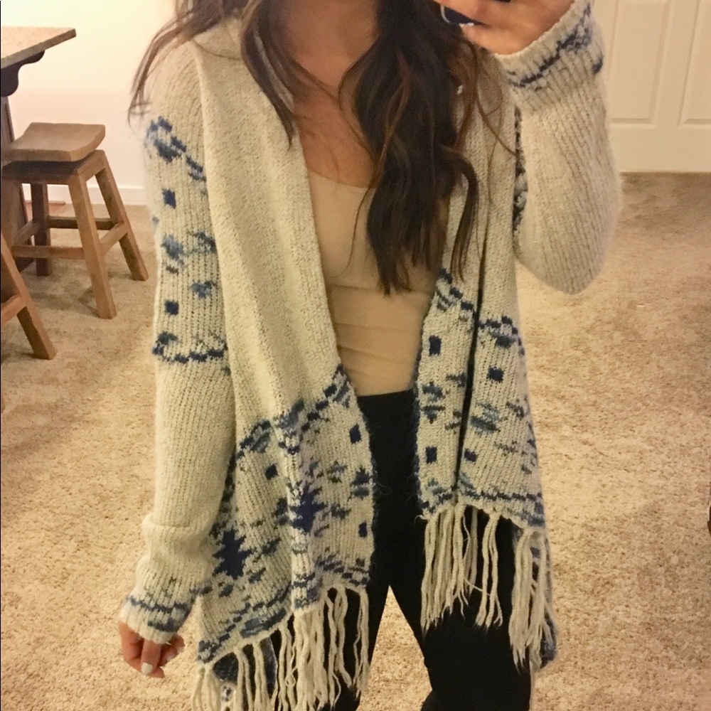 Boho cream fringe cardigan